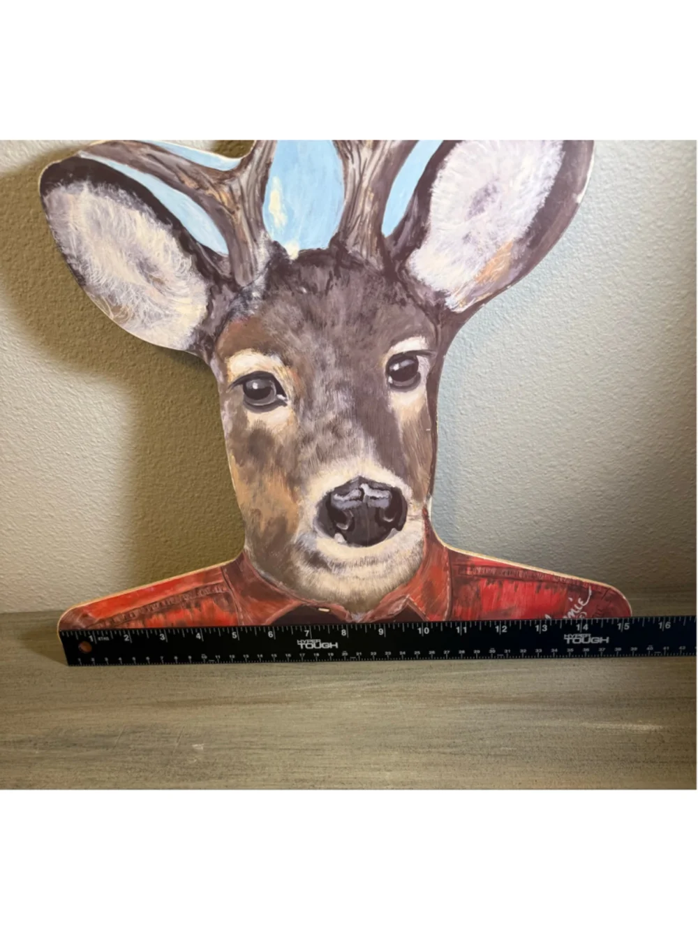 Vtg Wooden Deer Hanger Hand Painted Signed Folk Art Cabincore Lumberjack Buck